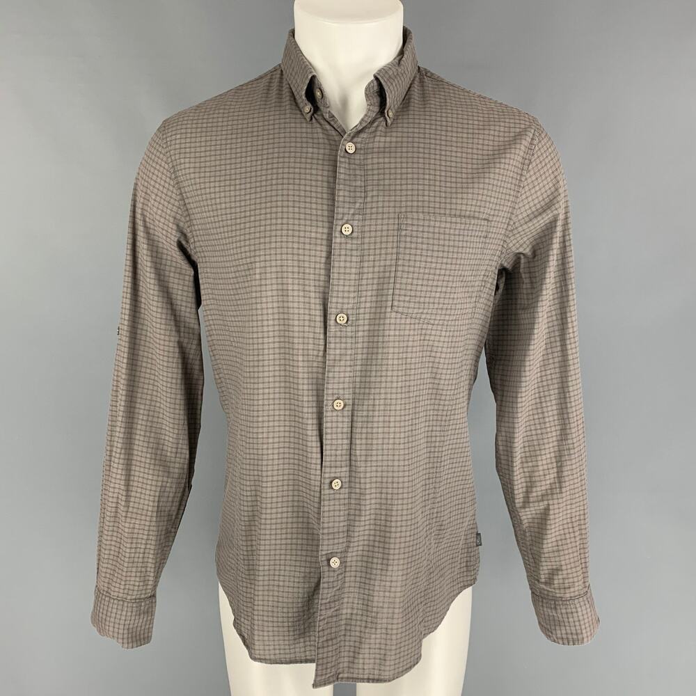 JOHN VARVATOS Size M Brown Checkered Cotton Long Sleeve Shirt